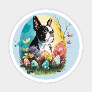 Boston Terrier dog Easter Egg Spring Floral Watercolor Painting Splatter Dog lover art Magnet